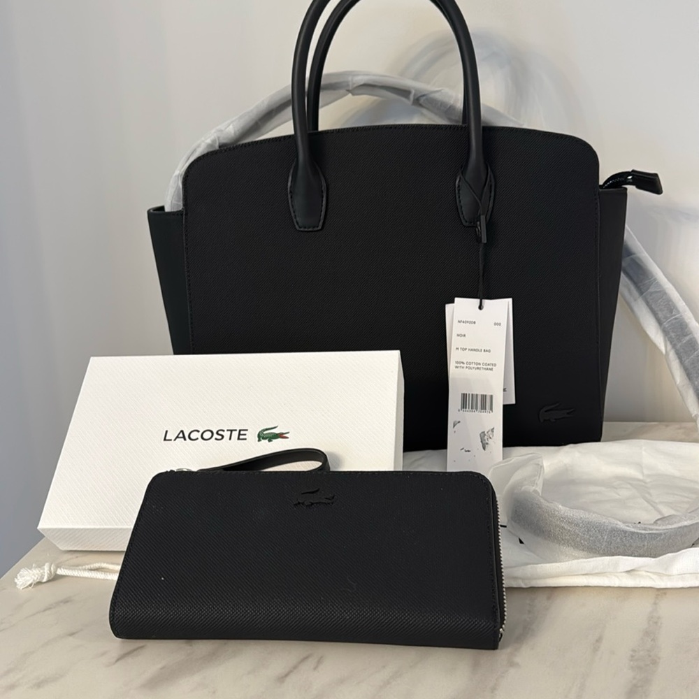 Lacoste purse with strap and matching wallet